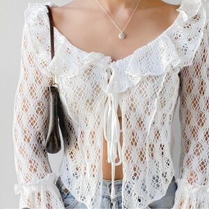 Urban Outfitters Cream Lace Tie Front Blouse